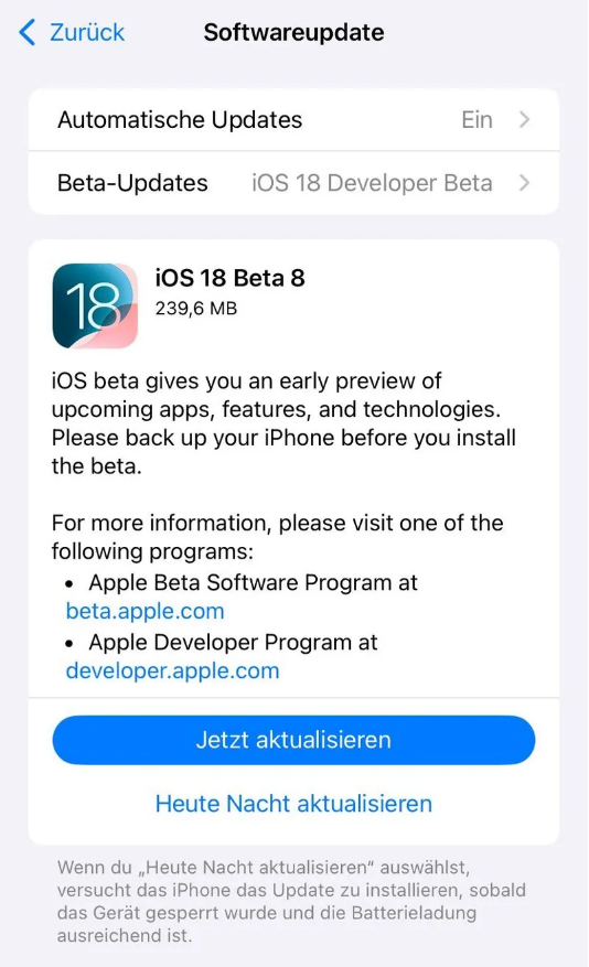 木垒苹果手机维修分享苹果 iOS / iPadOS 18 开发者预览版 Beta 8 发布 